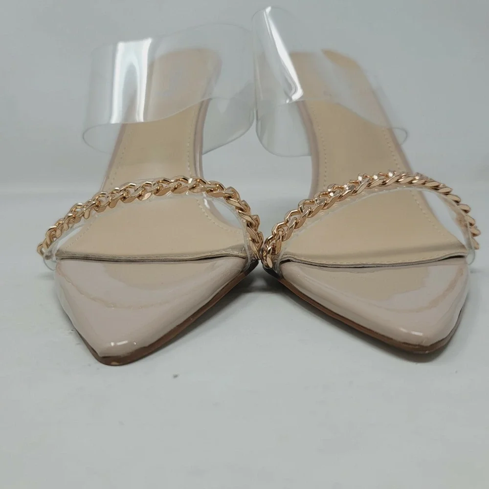 Vivianly Women's Pumps Sz 11 M heeled sandals Pointed Toe Nude Clear